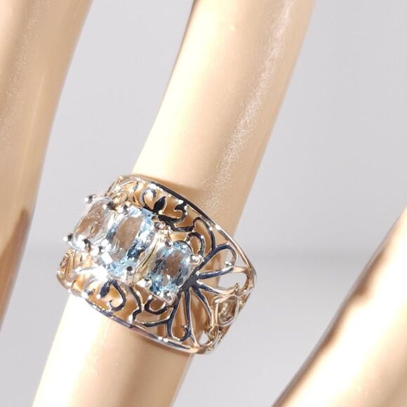 Sky Blue Topaz Filigree Ring Sterling Silver Size 5-3/4 - Picture 10 of 11